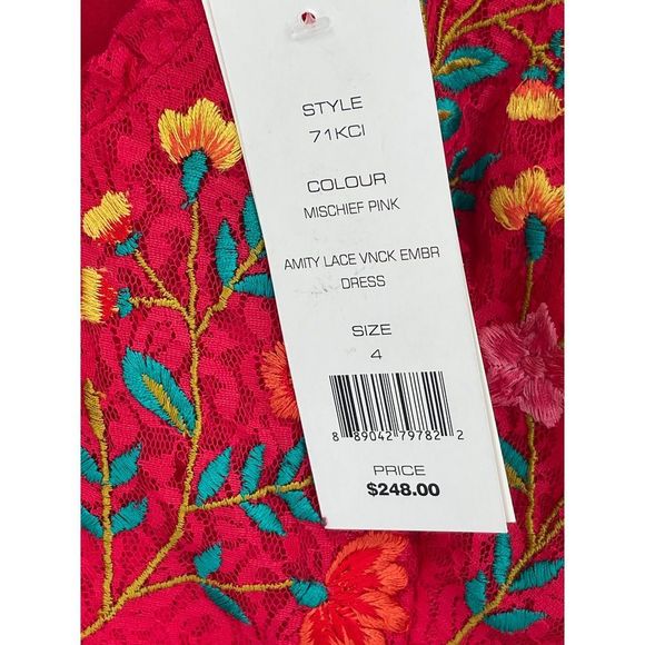 French Connection Dress Women 4 Amity Lace Pink Embroidered Floral Sleeveless - Picture 4 of 12